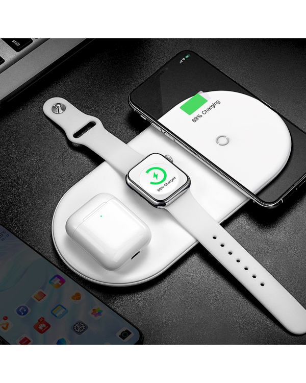 Baseus WX3IN1-C01 3 in 1 Быстрая Беспроводная Зарядка 9V / 2A / 7.5W / + USB-C Кабель / Черная