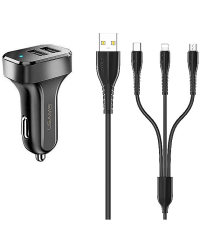 Usams U32 автомобильная зарядка USB 12 / 24V / 2.1A черная + кабель 3 в 1
