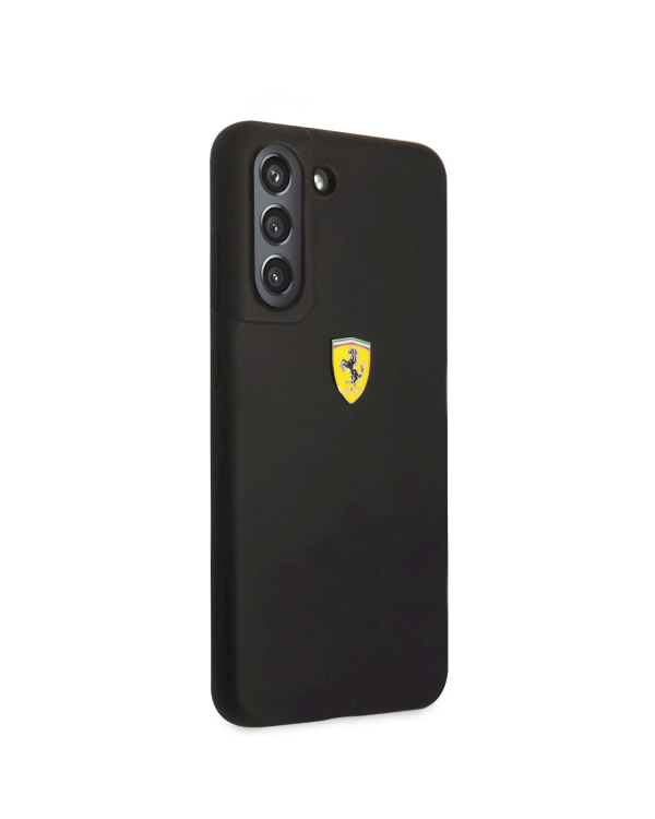 Ferrari Liquid Silicone Metal Logo Case for Samsung Galaxy S21 FE 5G Black