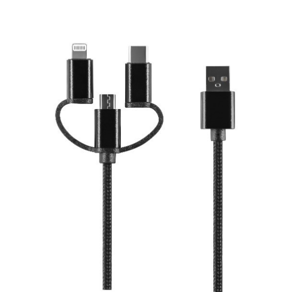 Обложка книги «Setty 3in1 cable USB - Lightning + USB-C + microUSB 1,0 m 2A black nylon DT»