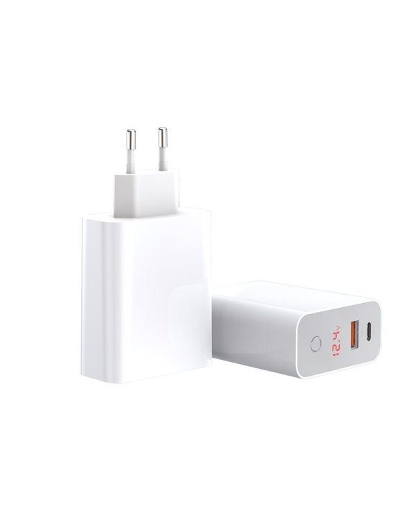 Baseus Speed PPS CCFSEU907-02 Сетевое зарядное устройство USB-C / 45W / 5A / Quick Charge 3.0 / LCD / Smart OFF Белое