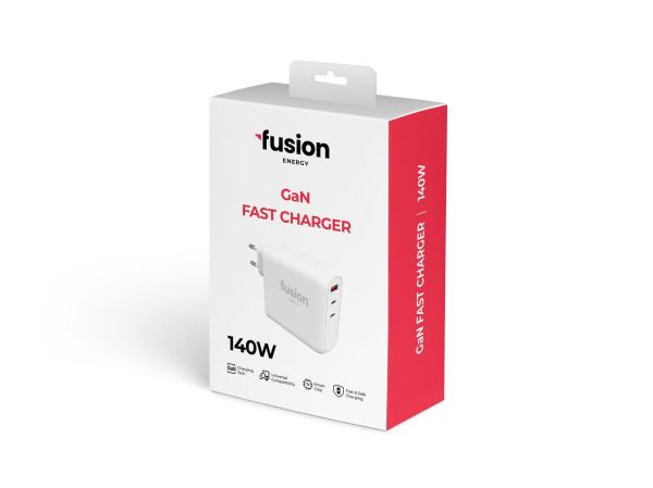 Зарядное устройство Fusion Energy 2 x USB-C | USB-A | 140 Вт | 3A белое (совместимо с Macbook | Dell | HP | ASUS)