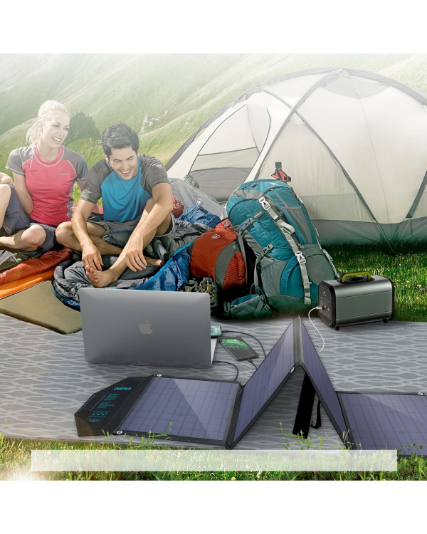 Choetech large foldable solar charger 80W solar photovoltaic USB Type C (Power Delivery) / 2x USB (Quick Charge / 2,4A) (158 x 41 cm) black (SC007)