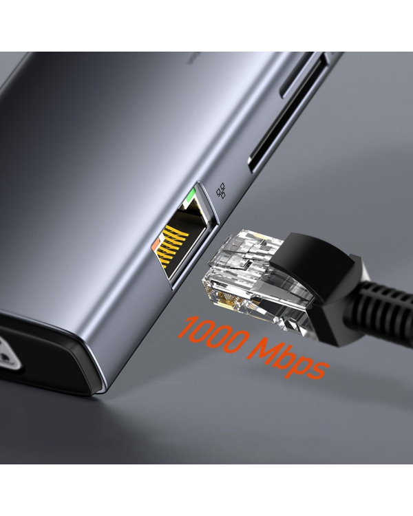 Дополнительное изображение книги «Концентратор 11in1 Baseus Metal Gleam Series, USB-C - 3x USB 3.0 + 2x HDMI + USB-C PD + Ethernet RJ45 + microSD|SD + VGA + AUX»