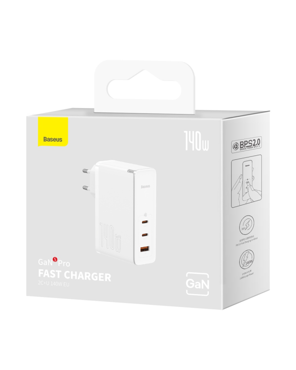 Baseus GaN5 Pro wall charger 2xUSB-C + USB, 140W (white)