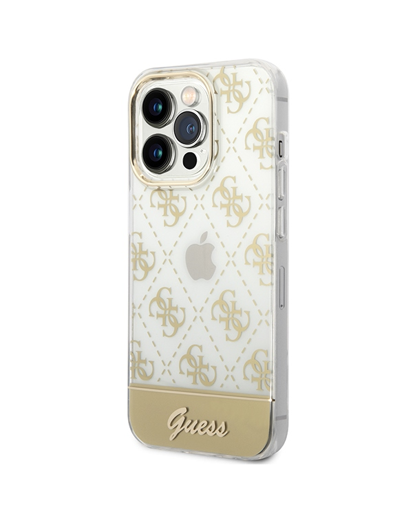 Guess PC|TPU Peony Glitter Script Logo Case for iPhone 14 Pro Max Gold