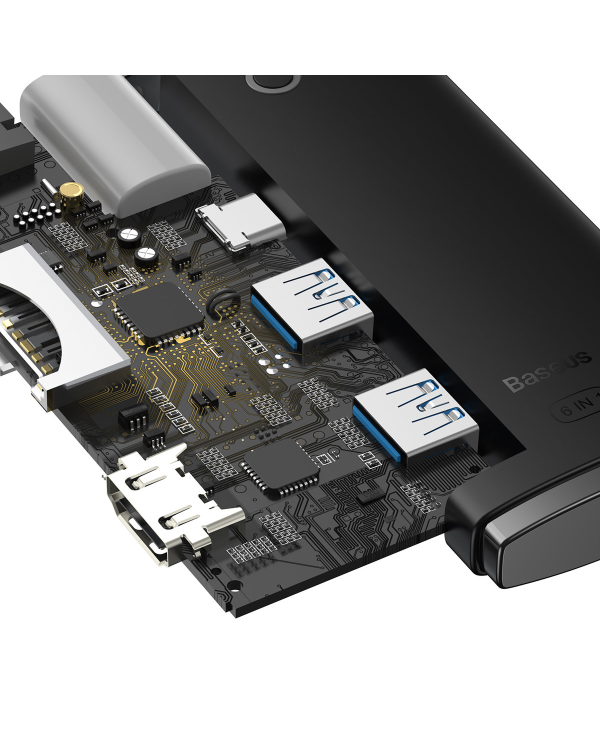 Дополнительное изображение книги «Baseus Lite Series Hub 6w1 USB-C to 2x USB 3.0 + USB-C + HDMI + SD|TF (black)»