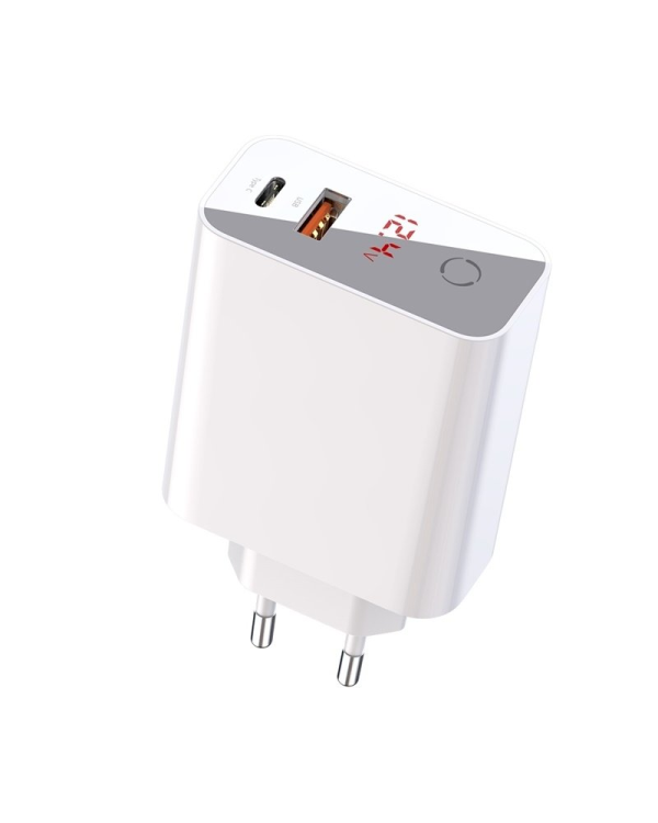 Baseus Speed PPS CCFSEU907-02 Сетевое зарядное устройство USB-C / 45W / 5A / Quick Charge 3.0 / LCD / Smart OFF Белое