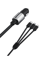 Dudao 3in1 USB car charger 3,4 A built-in cable Lightning / USB Type C / micro USB black (R5ProN black)