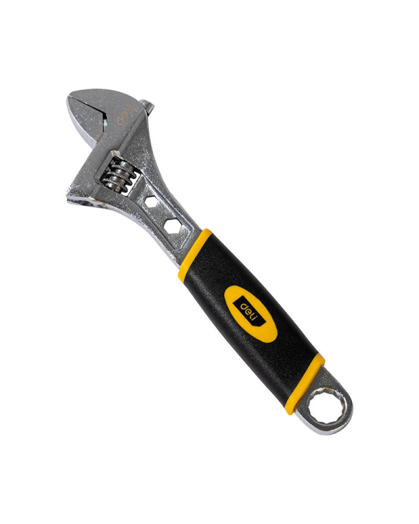 Регулируемый ключ с пластиковой рукояткой Deli Tools EDL30108, 8" (серебристый)
