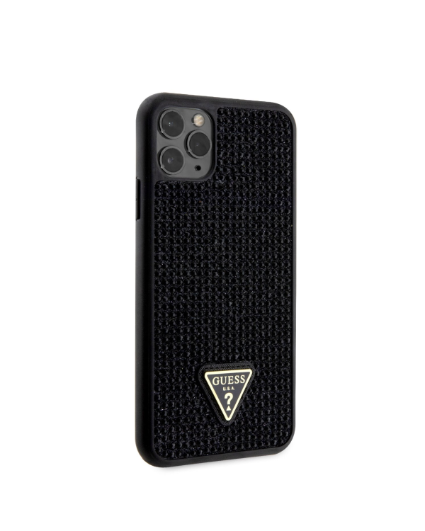 Guess Rhinestones Triangle Metal Logo Case iPhone 11 Pro Max Black