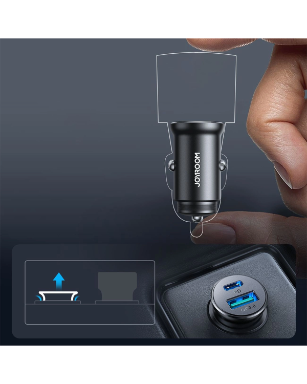 Joyroom JR-CCN05 30W USB-A USB-C mini car charger - black