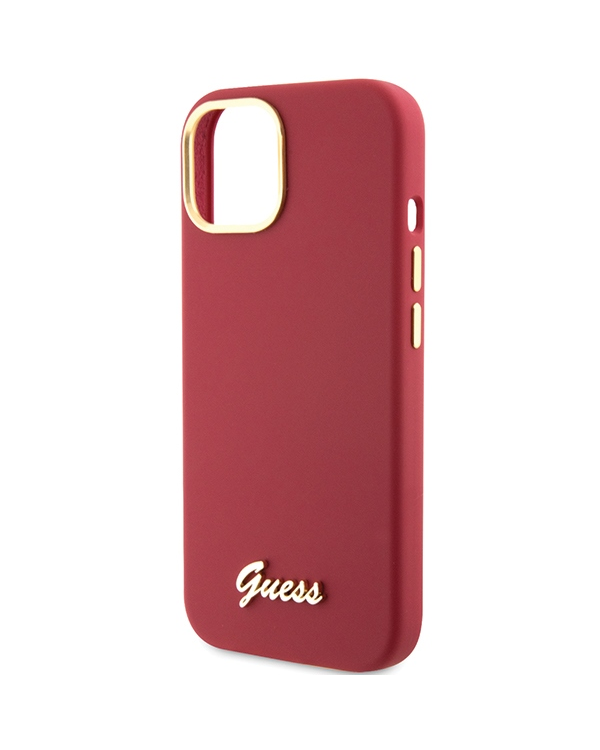 GUHCP15SSMBSLM Guess iPhone 15 6.1" hardcase Silicone Script Metal Logo & Frame magenta