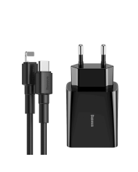 Baseus Charger USB Type C Power Delivery 18 W 3 A + USB Type C Cable - Lightning 2,4 A 1 m Black