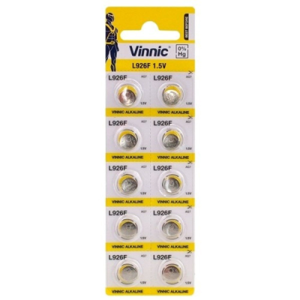 Vinnic AG7 / LR57 / SR927W / 195 / GP95A / 395 / Alkaline 1.5V Батарея (10шт.)