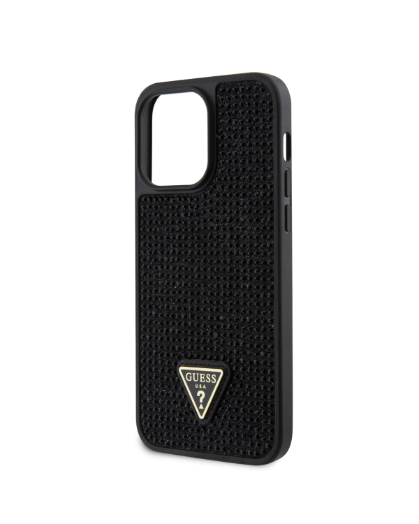 Guess Rhinestones Triangle Metal Logo Case for iPhone 15 Pro Max Black