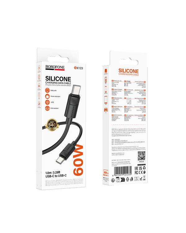 Кабель Borofone BX123 Leya Type C - Type C | PD 60W| 3A| 1 м | черный