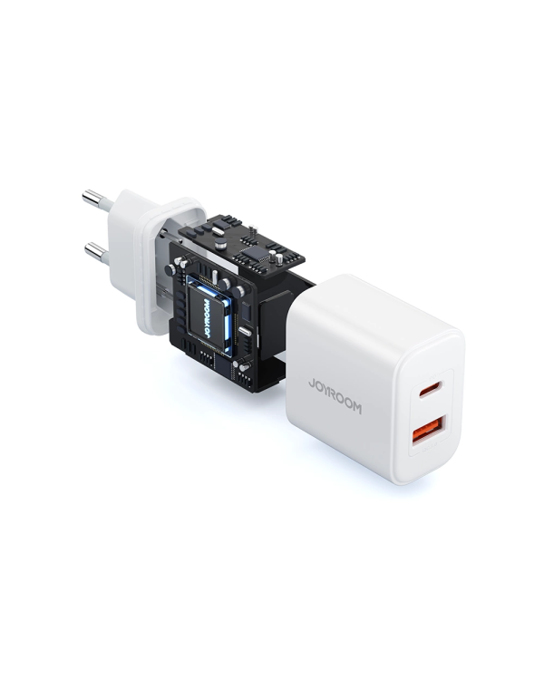 Joyroom JR-TCF05 20W USB-C | USB-A Fast Dual Port Wall Charger - White + USB-C - Lightning 1m