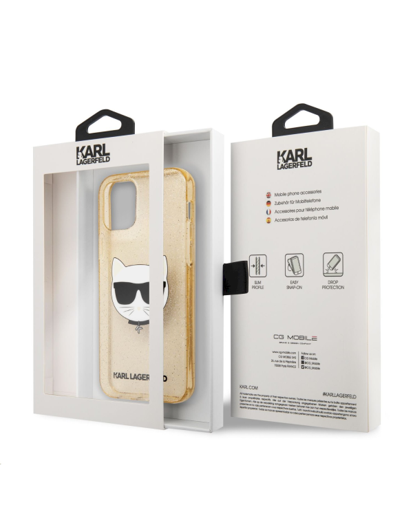KLHCP12MCHTUGLGO Karl Lagerfeld Choupette Head Glitter Case for iPhone 12/12 Pro 6.1 Gold