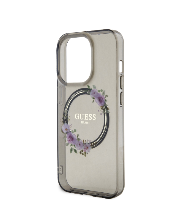 Guess PC|TPU Flowers Ring Glossy Logo MagSafe Case for iPhone 15 Pro Black