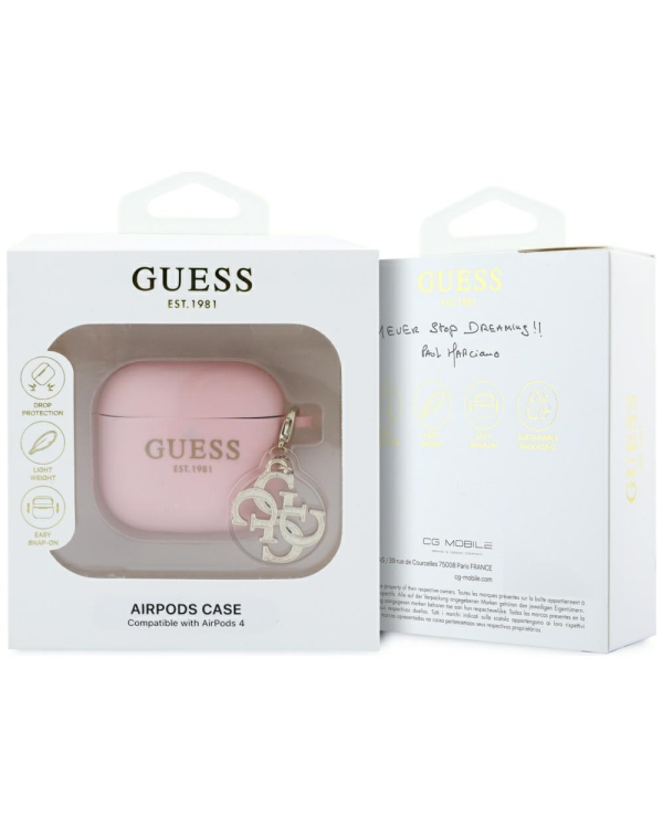 Guess GUA4LECG4P AirPods 4 чехол розовый силиконовый 4G брелок