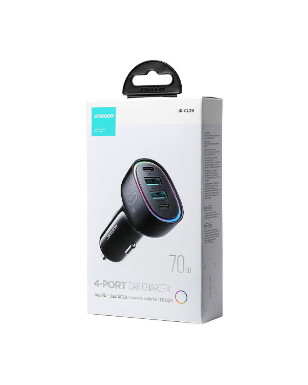 Joyroom JR-CL29 car charger, 2x USB-C PD, 2x USB 70W (black)