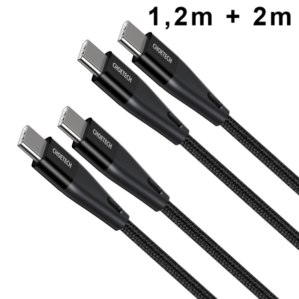 Choetech set of 2 USB Type C cables - USB Type C Power Delivery 60W 5A 1.2m + 2m black (XCC-1003)