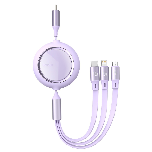 USB cable 3in1 Baseus Bright Mirror, USB to micro USB / USB-C / Lightning, 100W, 1.2m (purple)