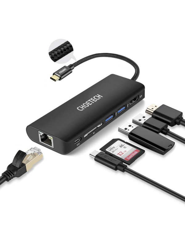 Дополнительное изображение книги «Choetech docking station adapter hub USB Typ C 6in1 100W PD black (HUB-M05)»