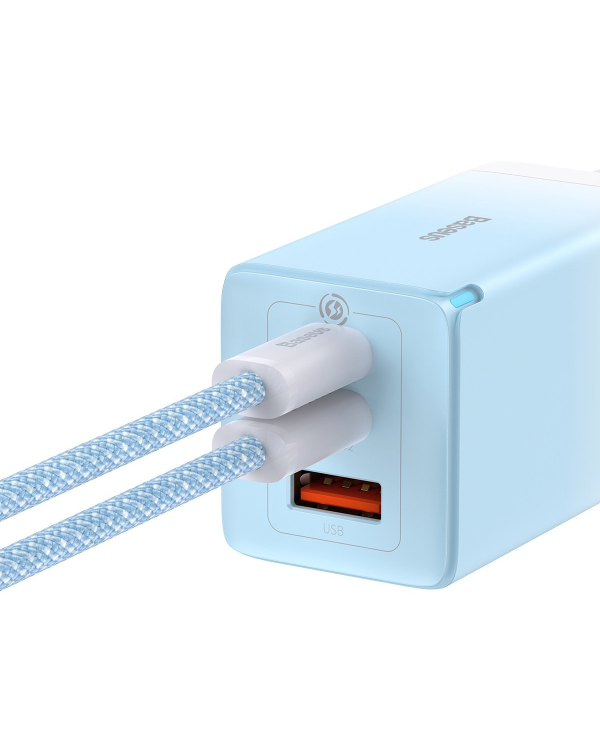 Baseus CCGP050103 DZ-HW Baseus GaN3 Pro Fast Charger 2C+U 65W EU Cloud Blue (With Dynamic Series Fast Charging Data Cable Type-C to Type-C 100W 1m Blue)