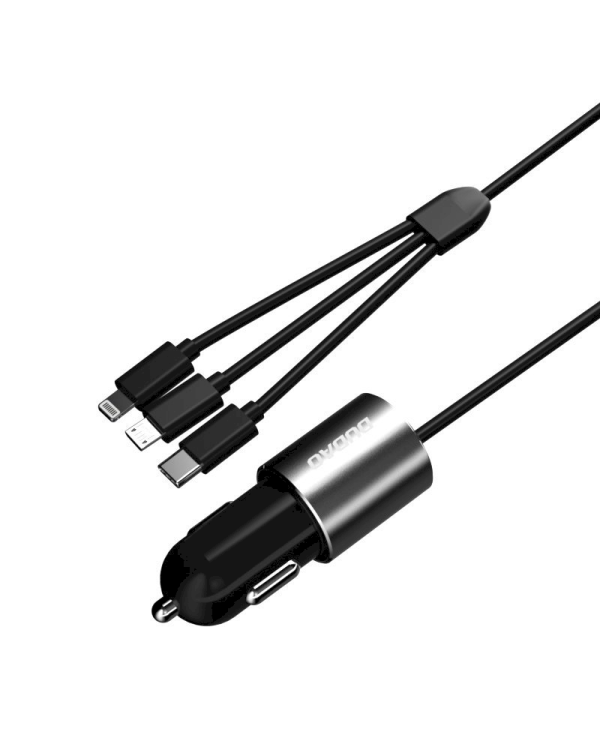 Dudao 3in1 USB car charger 3,4 A built-in cable Lightning / USB Type C / micro USB black (R5ProN black)