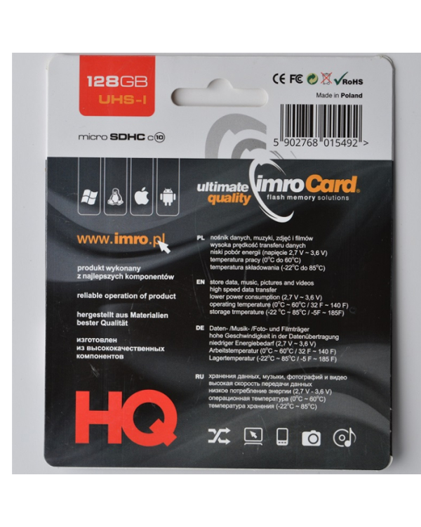 Imro memory card 128GB microSDHC cl. 10 UHS-I + adapter