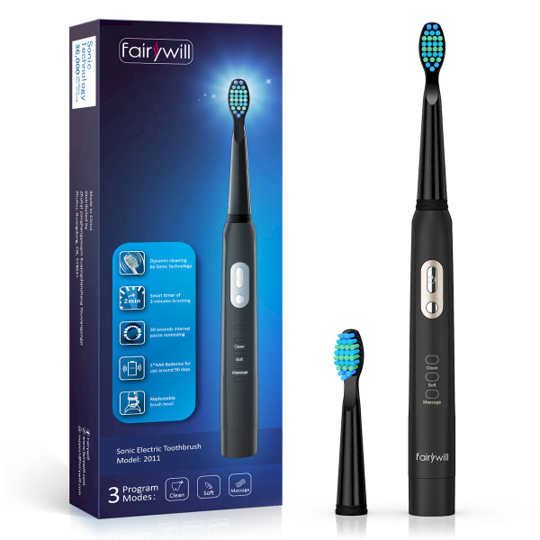 FairyWill Sonic Toothbrush with Exchangeable Tip FW-2011 (Black)