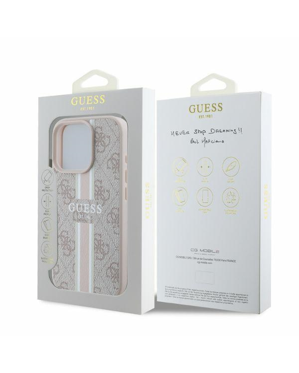 Guess GUHMP16XP4RPSP iPhone 16 Pro Max 6.9" розовый жесткий чехол 4G Printed Stripes MagSafe
