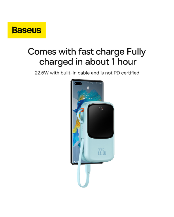 Baseus Qpow power bank 10000mAh built-in USB Type-C cable 22.5W Quick Charge SCP AFC FCP blue (PPQD020103)