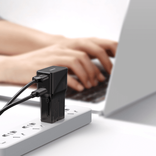 Baseus universal charger, QC 3.0, PD, USB + USB-C, 100-240V, 18W, EU/US/UK/AU (black)
