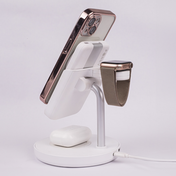 Forever MACS-100 magnetic wireless charging station with power bank white 5in1