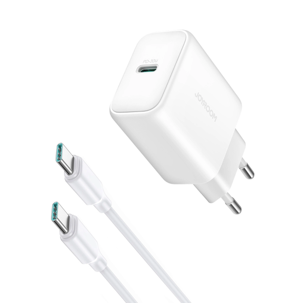 Joyroom JR-TCF24 USB-C PD 30W QC SFC сетевое зарядное устройство - белый + кабель USB-C 1м