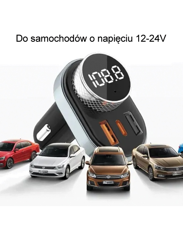 Автомобильное зарядное устройство AWEI C-843 с передатчиком FM, Bluetooth 5.0, MP3, 1xUSB+1xUSB-C |черный