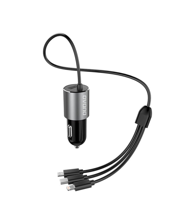 Dudao 3in1 USB car charger 3,4 A built-in cable Lightning / USB Type C / micro USB black (R5ProN black)