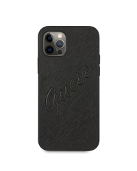 GUHCP12MRSAVSBK Guess PU Saffiano Vintage Script Case for iPhone 12/12 Pro Black