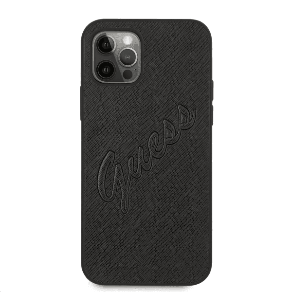 Обложка книги «GUHCP12MRSAVSBK Guess PU Saffiano Vintage Script Case for iPhone 12/12 Pro Black»