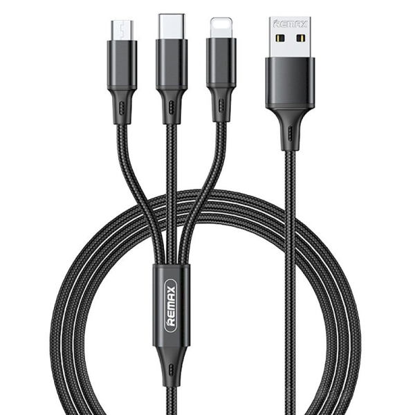 REMAX Gition Series 3.1A 3-in-1 Aluminum Alloy Charging Cable RC-189th Black