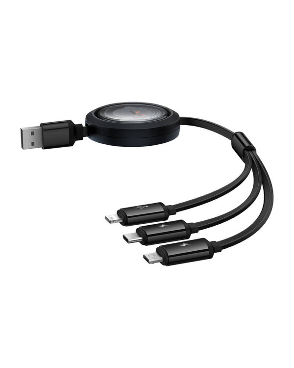 Fast Charging Cable 3in1 Baseus Free2Draw, USB to micro USB+USB-C+Lightning, 3.5A, 1.1m (black)