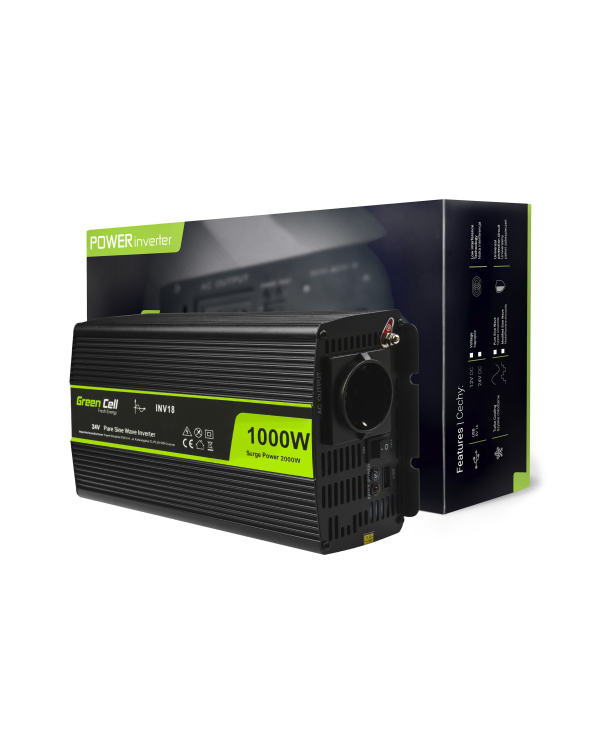 Green Cell Power Inverter 24V to 230V 1000W|2000W Pure sine wave