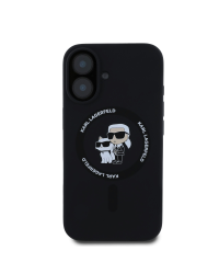Karl Lagerfeld Liquid Silicone Karl and Choupette MagSafe Case for iPhone 16 Black