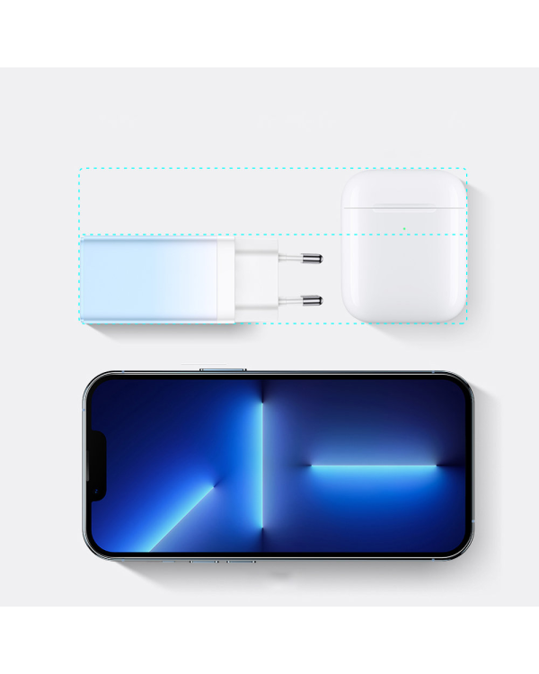 Baseus CCGP050103 DZ-HW Baseus GaN3 Pro Fast Charger 2C+U 65W EU Cloud Blue (With Dynamic Series Fast Charging Data Cable Type-C to Type-C 100W 1m Blue)
