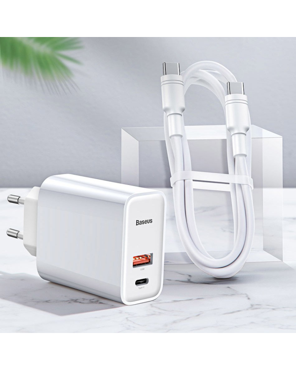 Baseus TZCAFS-A02 Универсальное Зарядное Устройство USB / Type-C / PD / 20V / 5A + Type-C Провод 1М Белое