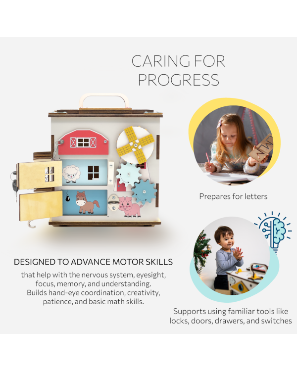 BusyBuddyToys - деревянный кубик для занятий с детьми (3+)