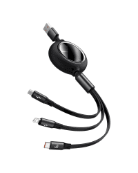 Baseus Bright Mirror One-for-three Retractable Data Cable USB to M+L+C 1.2m 66W Black (CAMLC-MJ01)